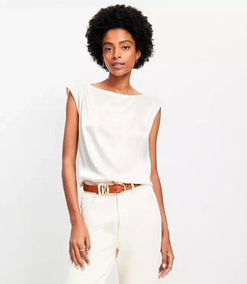 Satin Pleated Shoulder Boatneck Top