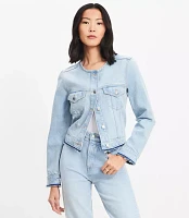 Collarless Denim Jacket Destructed Light Wash