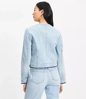 Collarless Denim Jacket Destructed Light Wash