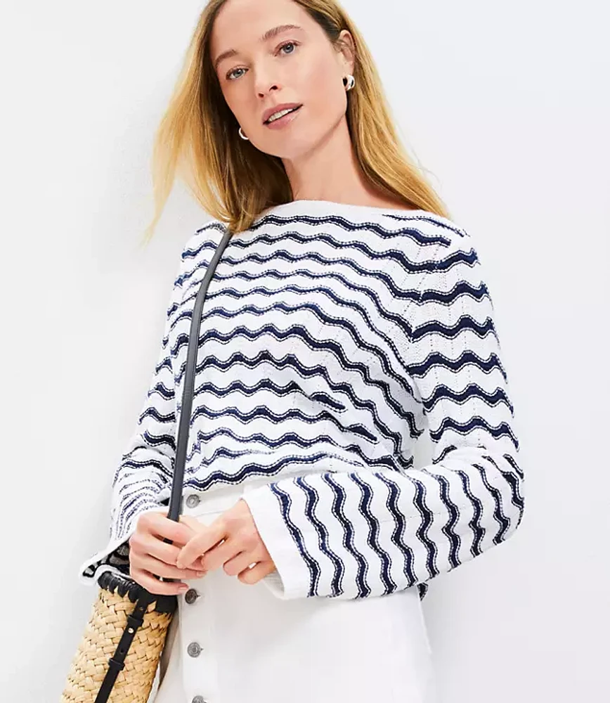 Zig Zag Wide Sleeve Boatneck Sweater