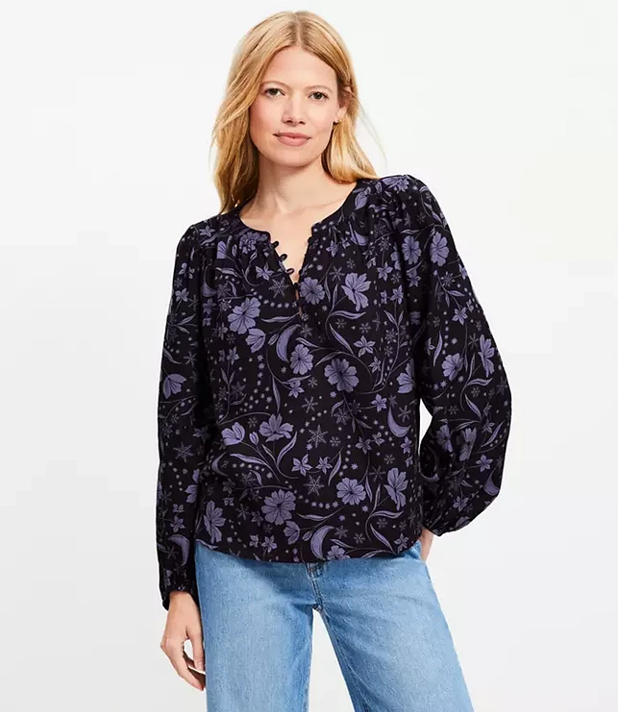 Petite Snowflake Bloom Henley Blouse