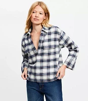 Petite Plaid Flannel V-Neck Pocket Popover