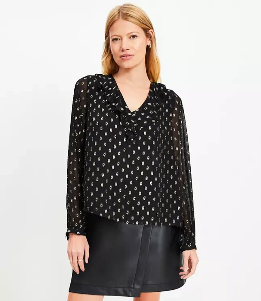 Petite Metallic Clip Ruffle Blouse