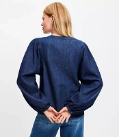 Petite Chambray Blouson Sleeve Blouse