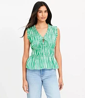 Petite Striped Poplin Bow Peplum Shell