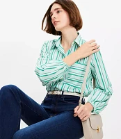 Petite Striped Poplin Blouson Sleeve Pocket Shirt