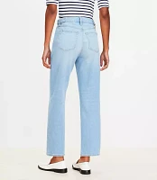 Tab Waist High Rise Straight Jeans Bright Mid Indigo Wash