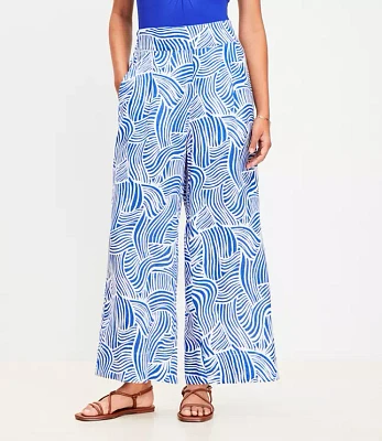 LOFT Beach Spiral Linen Wide Leg Pants