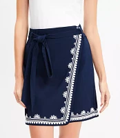 Floral Embroidered Mini Wrap Skirt