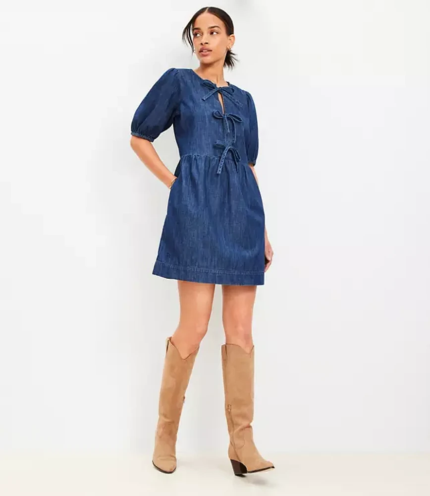 Petite Chambray Bow Mini Pocket Dress