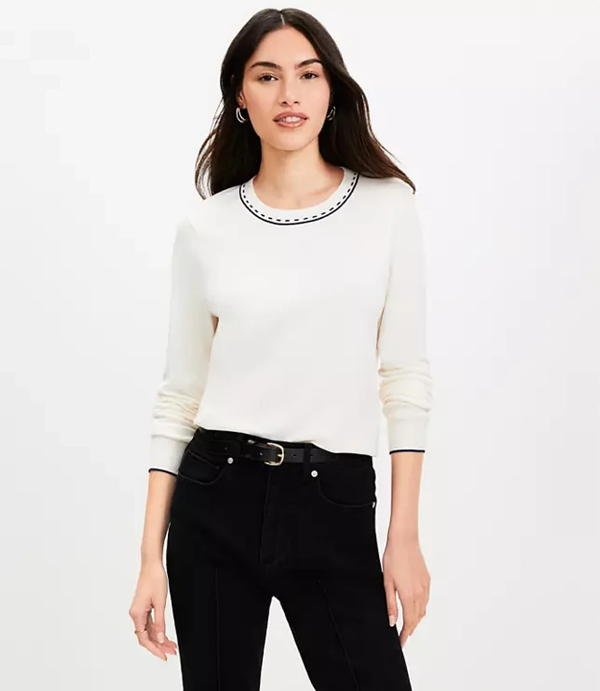 Petite Topstitched Neck Sweater