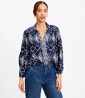 Petite Paisley Seamed Sleeve Tie Neck Blouse