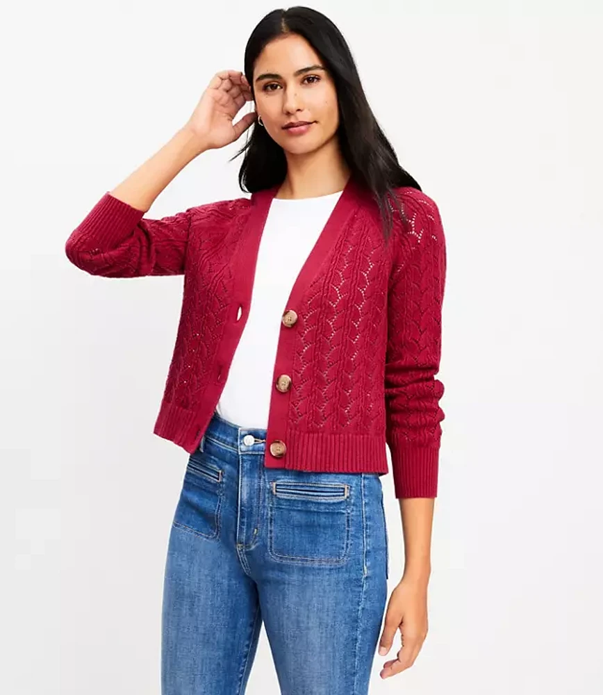 Petite Pointelle V-Neck Cardigan