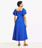 Seamed Puff Sleeve Midi Pocket Dress