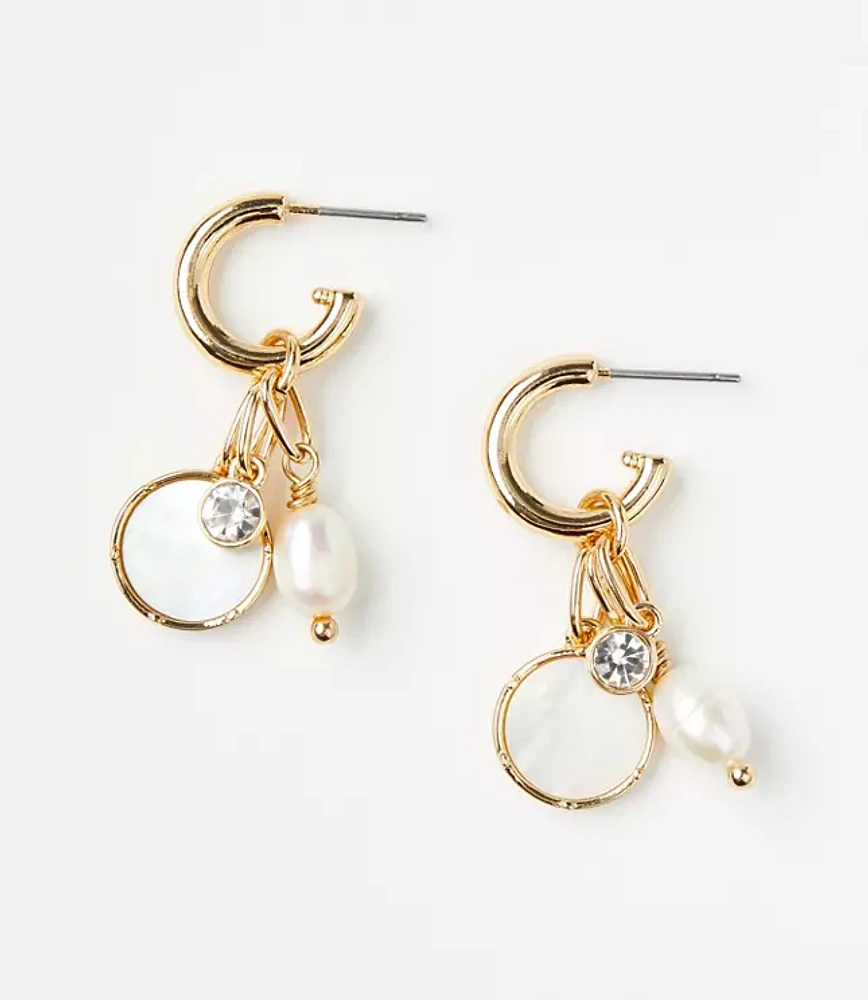 Mother Of Pearl Cluster Drop Hoop Earrings