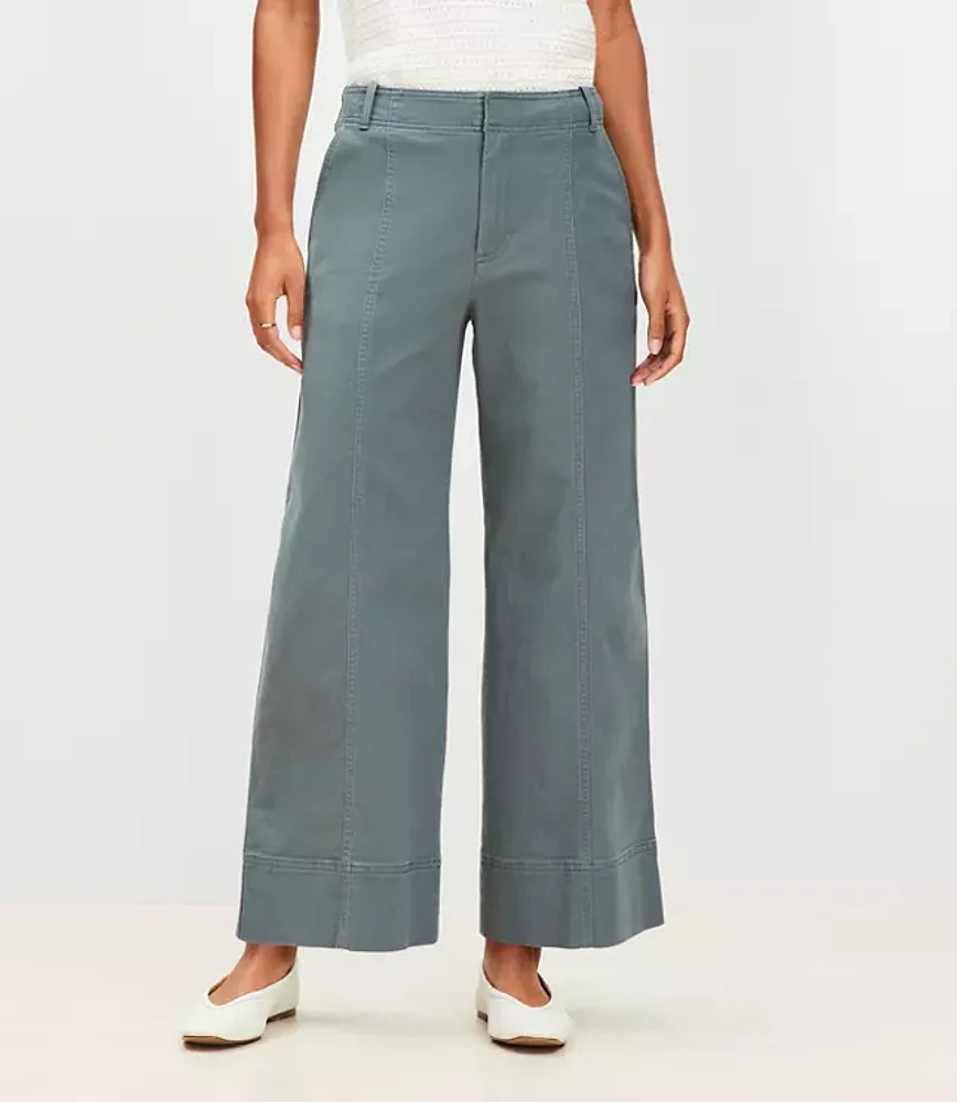 Petite Curvy Seamed Palmer Wide Leg Crop Pants Twill