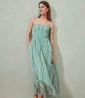 Striped Poplin Smocked Strappy Maxi Dress