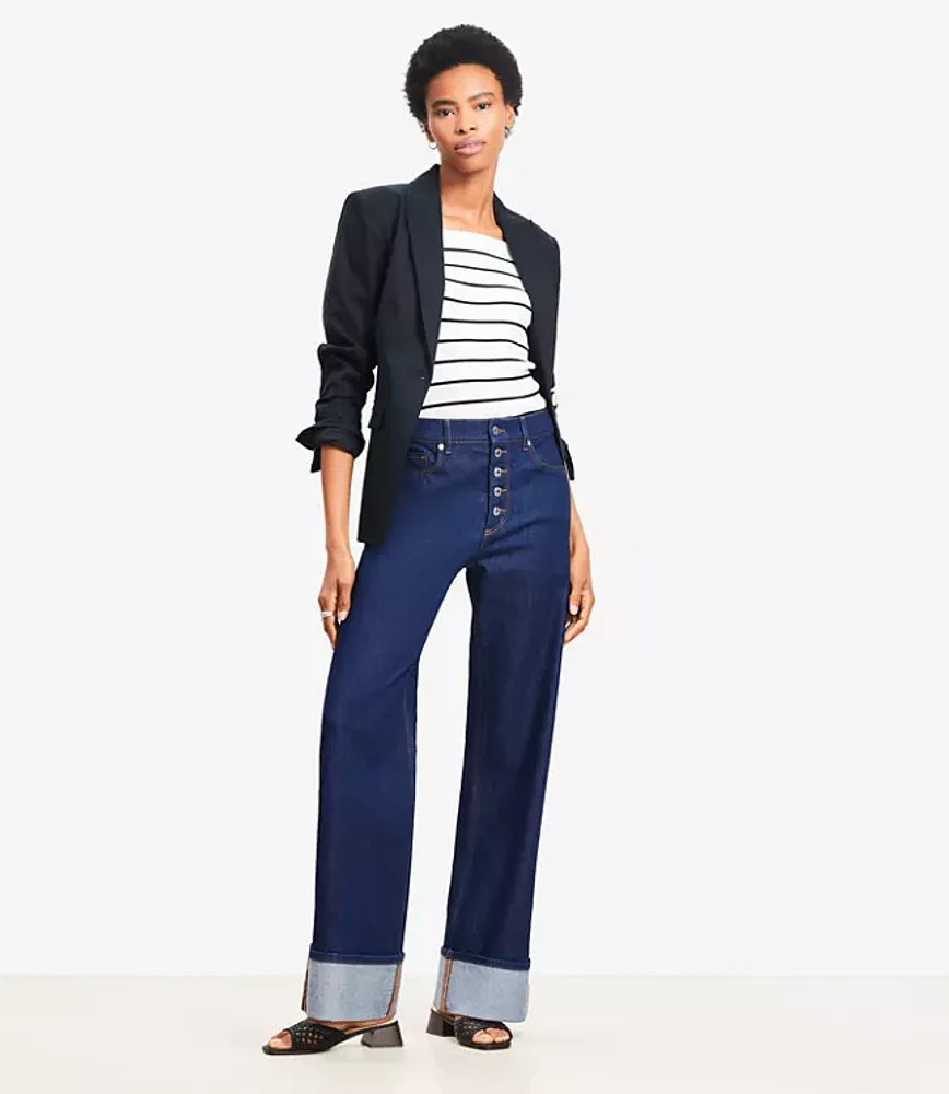 Cuffed High Rise Wide Leg Jeans Rinse Wash