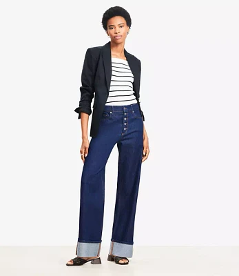 Cuffed High Rise Wide Leg Jeans Rinse Wash