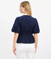 Petite Pintucked V-Neck Peplum Blouse