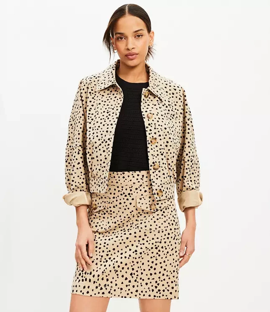 Petite Cheetah Print Twill Mini Pocket Skirt