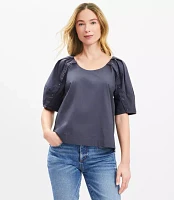 Petite Poplin Button Sleeve Top