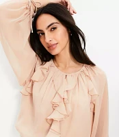 Petite Chiffon Ruffle Tie Cuff Blouse