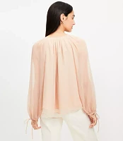 Petite Chiffon Ruffle Tie Cuff Blouse