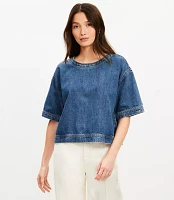 Petite Denim Wide Hem Top Classic Mid Wash