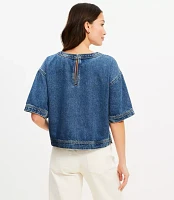 Petite Denim Wide Hem Top Classic Mid Wash