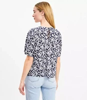 Petite Floral Ruched Raglan Mixed Media Top