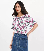 Floral Ruched Raglan Mixed Media Top