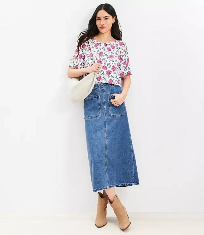 Floral Ruched Raglan Mixed Media Top
