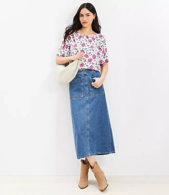 Floral Ruched Raglan Mixed Media Top