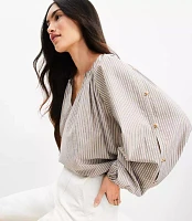 Petite Shimmer Striped Button Sleeve Blouse