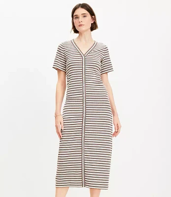 Petite Stripe Ribbed V-Neck Midi Dress