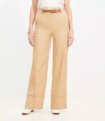 Petite Curvy Faux Leather Belted Stovepipe Pants Twill