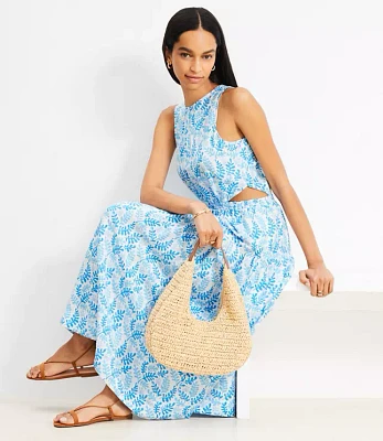 Coral Side Cutout Linen Blend Midi Dress