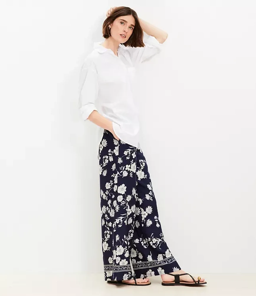 Petite Fluid Pull On Wide Leg Pants Floral