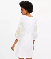 Floral Embroidered Poplin Shirred Mini Dress