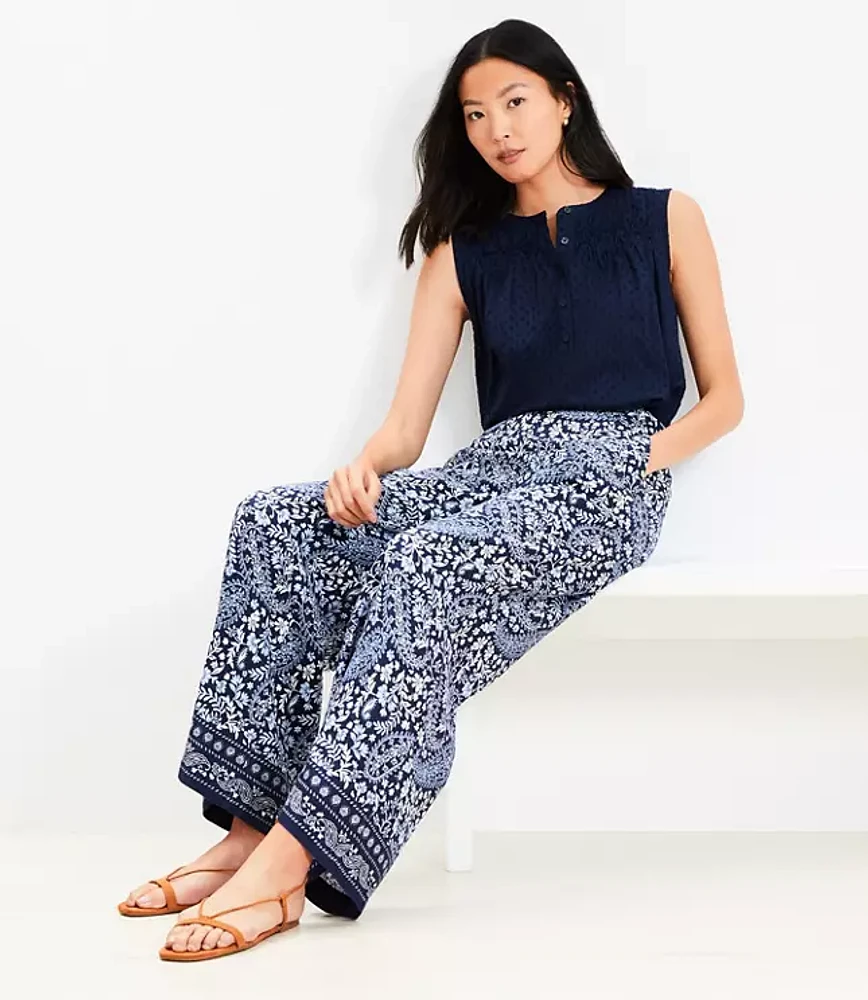 Bandana Pull On Wide Leg Pants Linen Blend