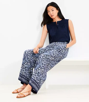 Bandana Pull On Wide Leg Pants Linen Blend