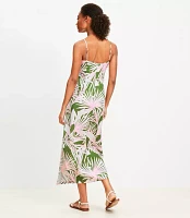 LOFT Beach Island Frond Linen Blend Cutout Twist Midi Dress