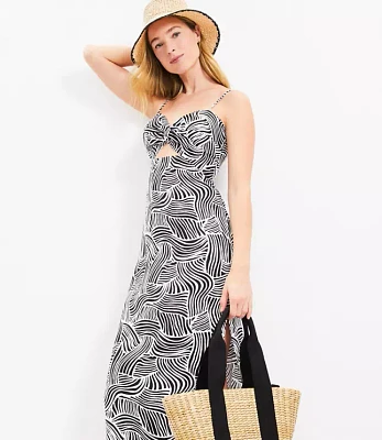 LOFT Beach Spiral Linen Blend Cutout Twist Midi Dress