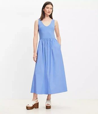Petite Mixed Media Midi Pocket Dress