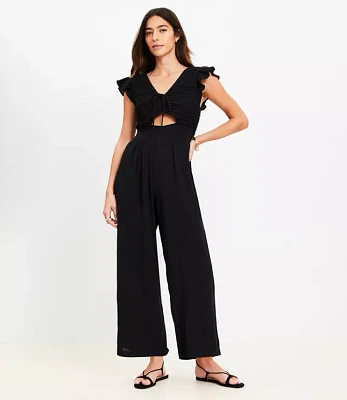 LOFT Beach Crinkle Cutout Flutter Jumpsuit