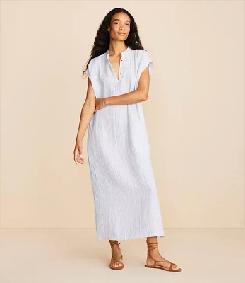 Lou & Grey Striped Triple Cloth Split Neck Maxi Dress