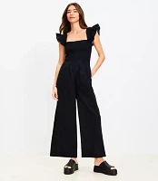 Petite LOFT Beach Smocked Ruffle Strap Jumpsuit