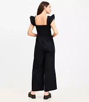 Petite LOFT Beach Smocked Ruffle Strap Jumpsuit