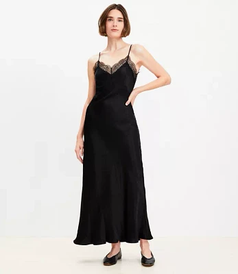 Lace Trim Satin Midi Dress